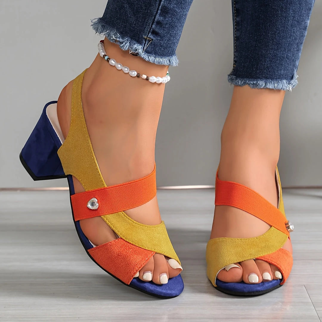 Women's Block Heel Open Toe Sandals with Slip Resistant Sole and Cushioned Insole