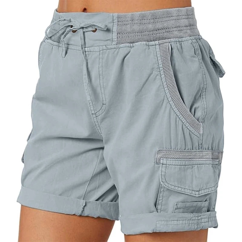 Women's Cargo Bermuda Shorts with Elastic Waist and Side Pockets