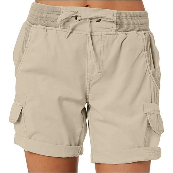Women's Cargo Bermuda Shorts with Elastic Waist and Side Pockets
