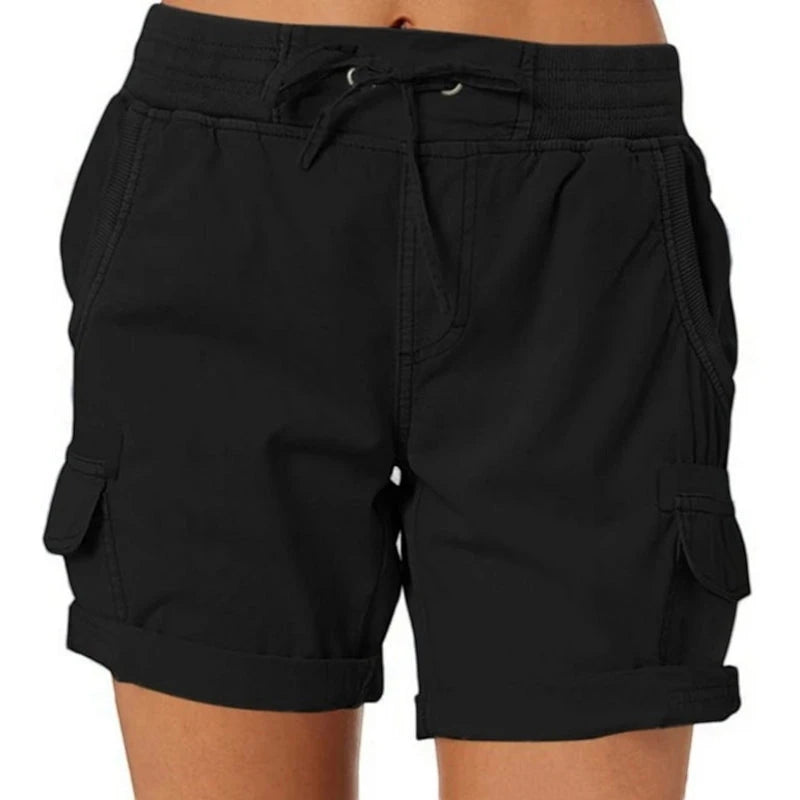 Women's Cargo Bermuda Shorts with Elastic Waist and Side Pockets