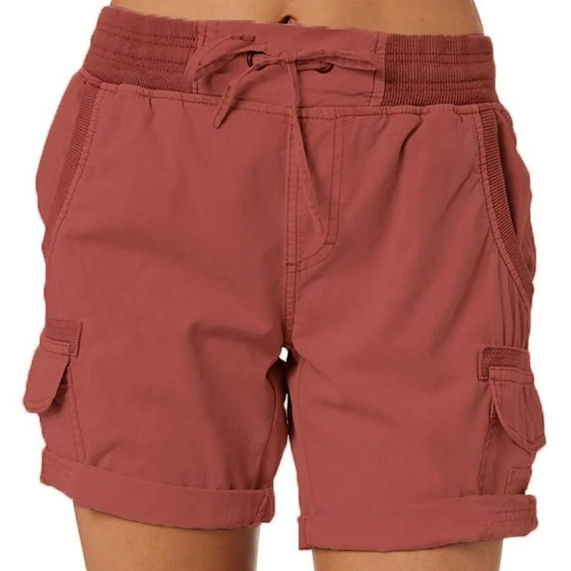 Women's Cargo Bermuda Shorts with Elastic Waist and Side Pockets