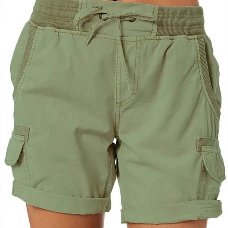 Women's Cargo Bermuda Shorts with Elastic Waist and Side Pockets