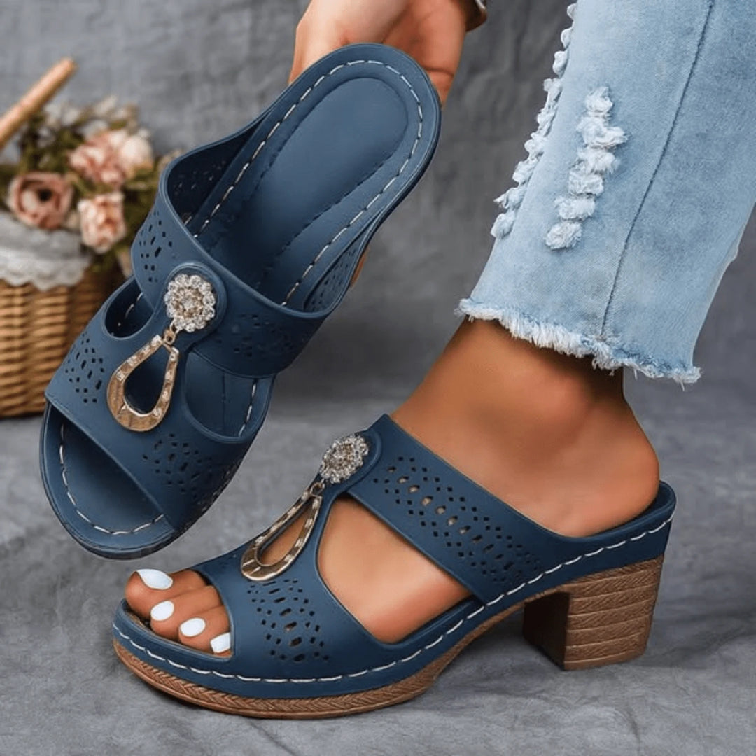 Women's Casual Block Heel Sandals with Wide Fit and Memory Foam