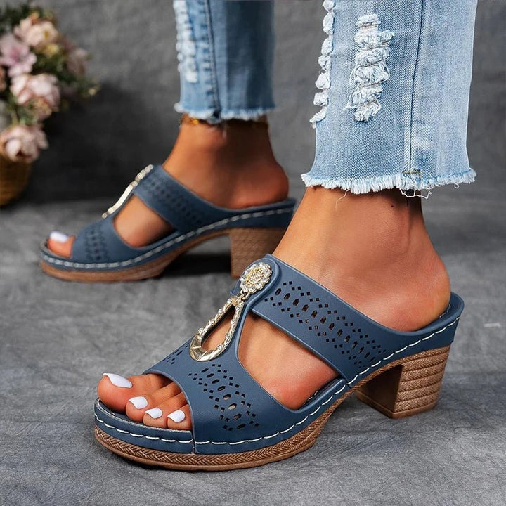 Women's Casual Block Heel Sandals with Wide Fit and Memory Foam