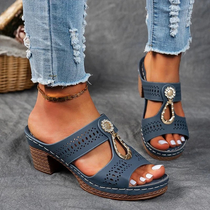 Women's Casual Block Heel Sandals with Wide Fit and Memory Foam