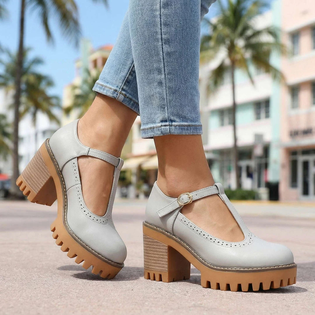 Women's Chunky Strappy Mary Jane Shoes with Slip Resistant Sole and Cushioned Insole