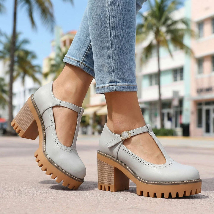 Women's Chunky Strappy Mary Jane Shoes with Slip Resistant Sole and Cushioned Insole