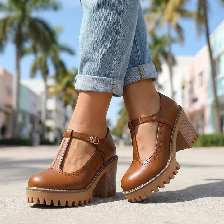 Women's Chunky Strappy Mary Jane Shoes with Slip Resistant Sole and Cushioned Insole