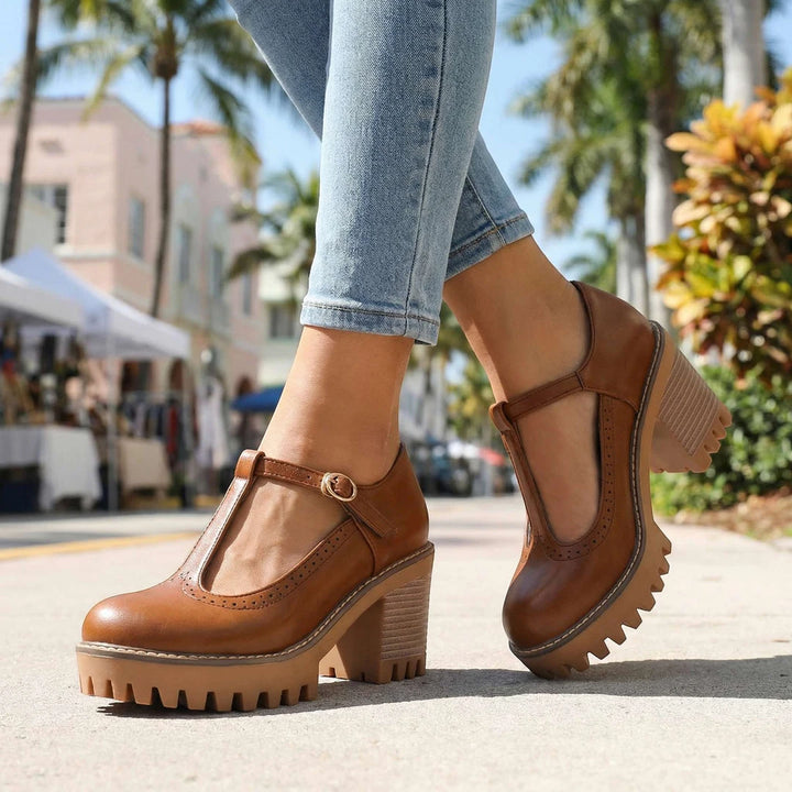Women's Chunky Strappy Mary Jane Shoes with Slip Resistant Sole and Cushioned Insole