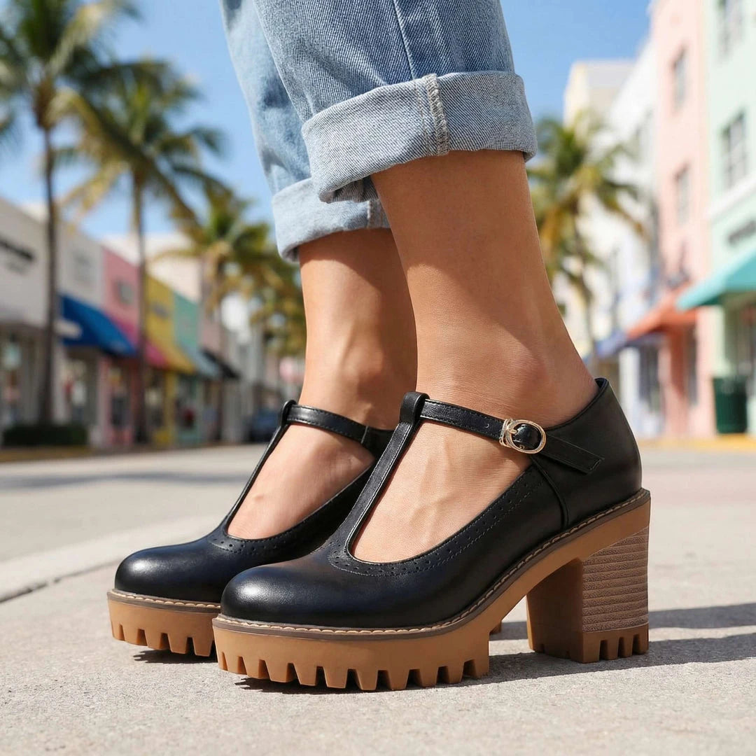 Women's Chunky Strappy Mary Jane Shoes with Slip Resistant Sole and Cushioned Insole