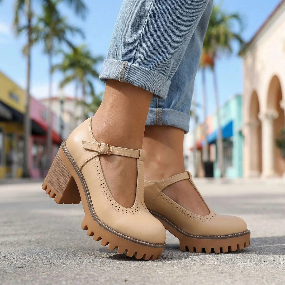Women's Chunky Strappy Mary Jane Shoes with Slip Resistant Sole and Cushioned Insole