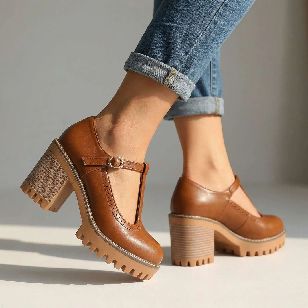 Women's Chunky Strappy Mary Jane Shoes with Slip Resistant Sole and Cushioned Insole