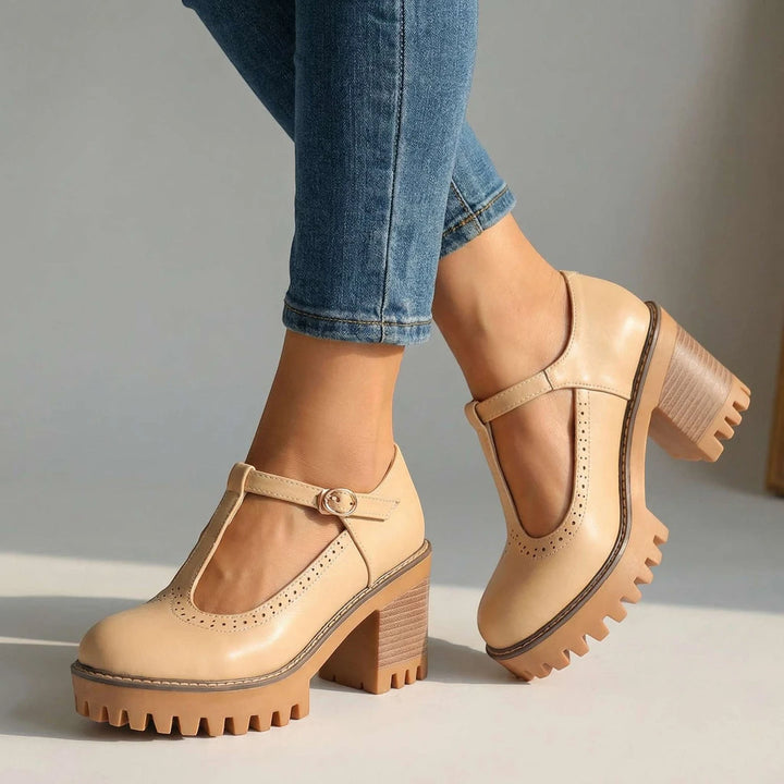 Women's Chunky Strappy Mary Jane Shoes with Slip Resistant Sole and Cushioned Insole