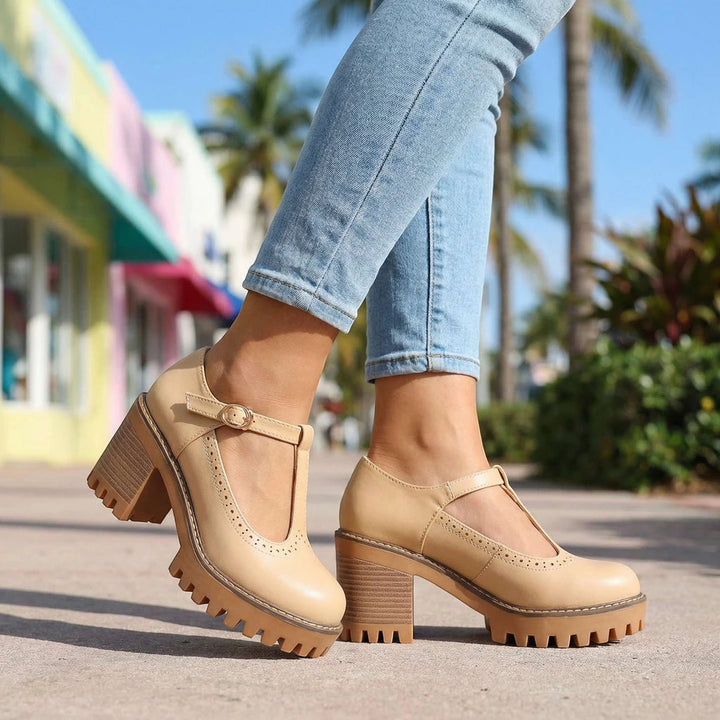 Women's Chunky Strappy Mary Jane Shoes with Slip Resistant Sole and Cushioned Insole
