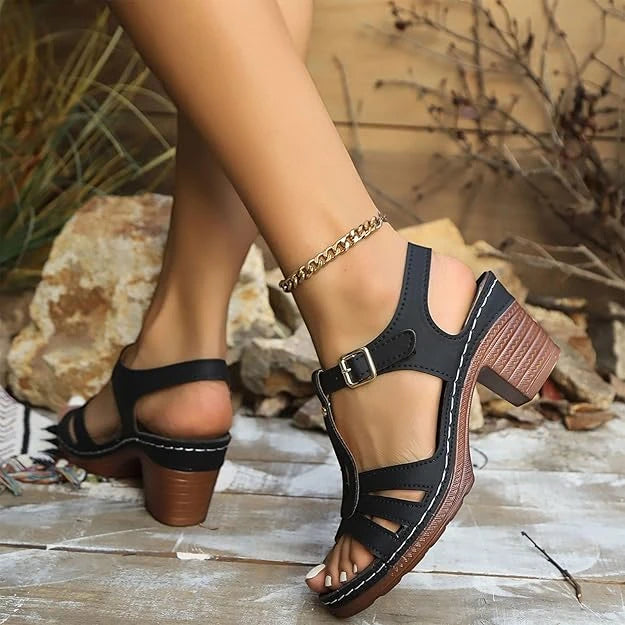 Women's Comfortable Block Heel Sandals with Slip Resistant Sole and Cushioned Insole