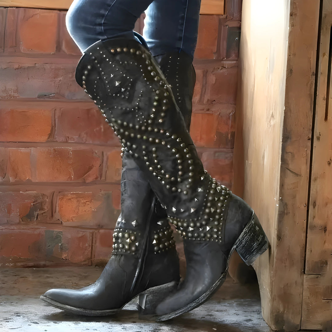 Women's Cowboy Knee High Boots with Cushioned and Lace Up