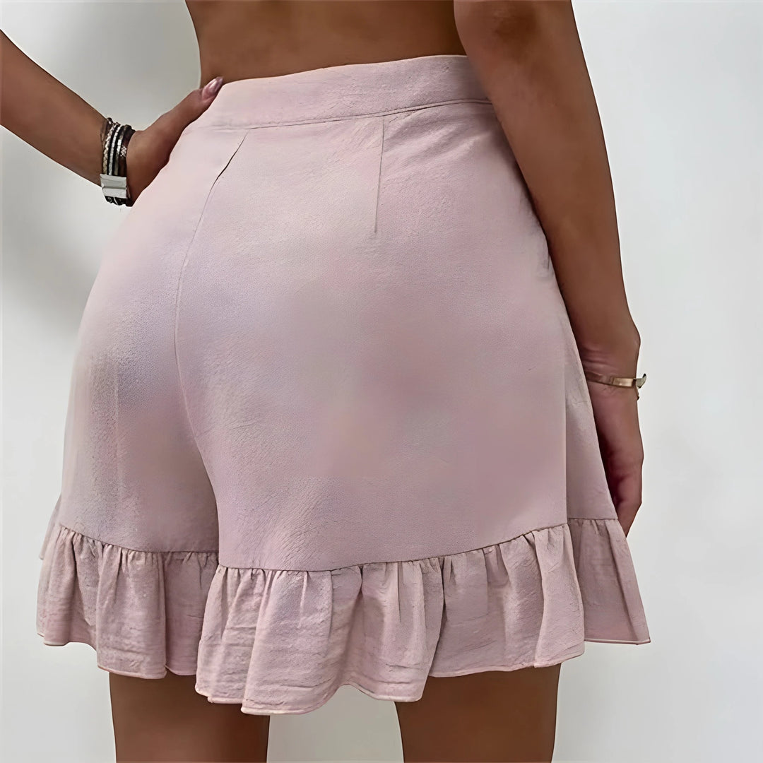 Women's High Waisted Work Shorts with Ruffle Hem