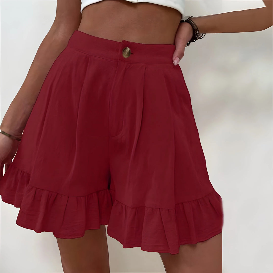 Women's High Waisted Work Shorts with Ruffle Hem