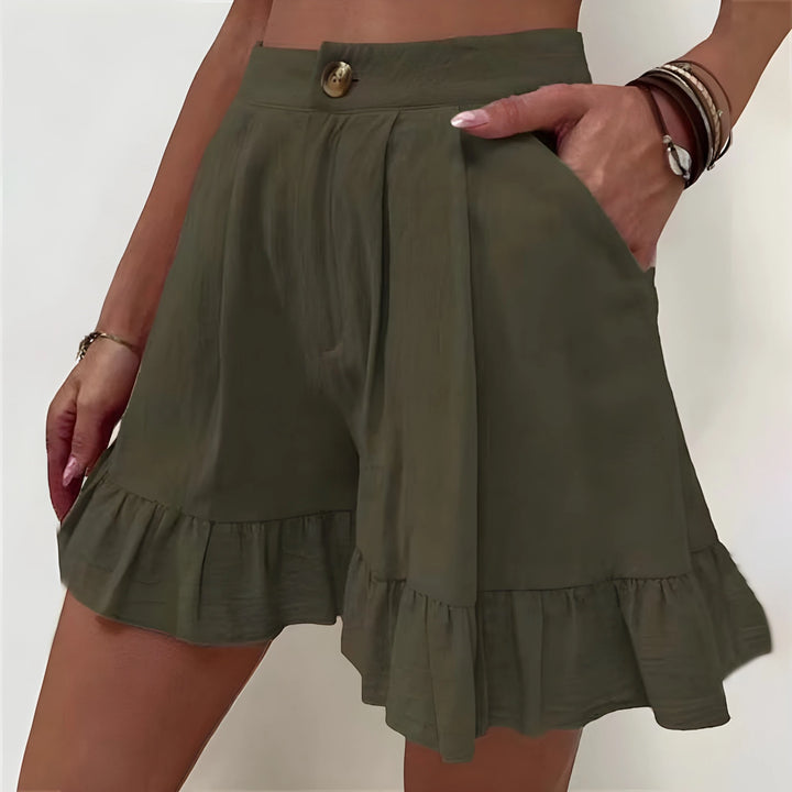 Women's High Waisted Work Shorts with Ruffle Hem