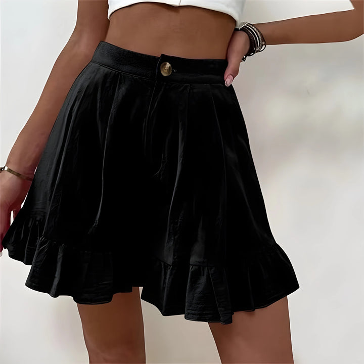 Women's High Waisted Work Shorts with Ruffle Hem