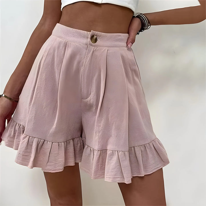 Women's High Waisted Work Shorts with Ruffle Hem
