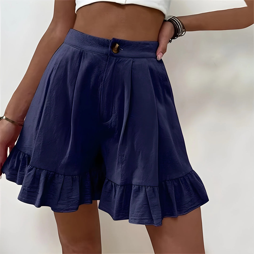 Women's High Waisted Work Shorts with Ruffle Hem