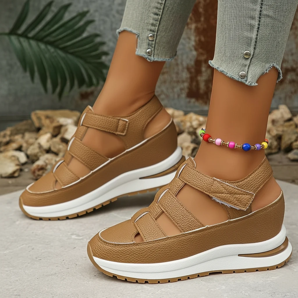 Women's Platform Comfortable Sandals with Velcro Strap and Slip Resistant Sole