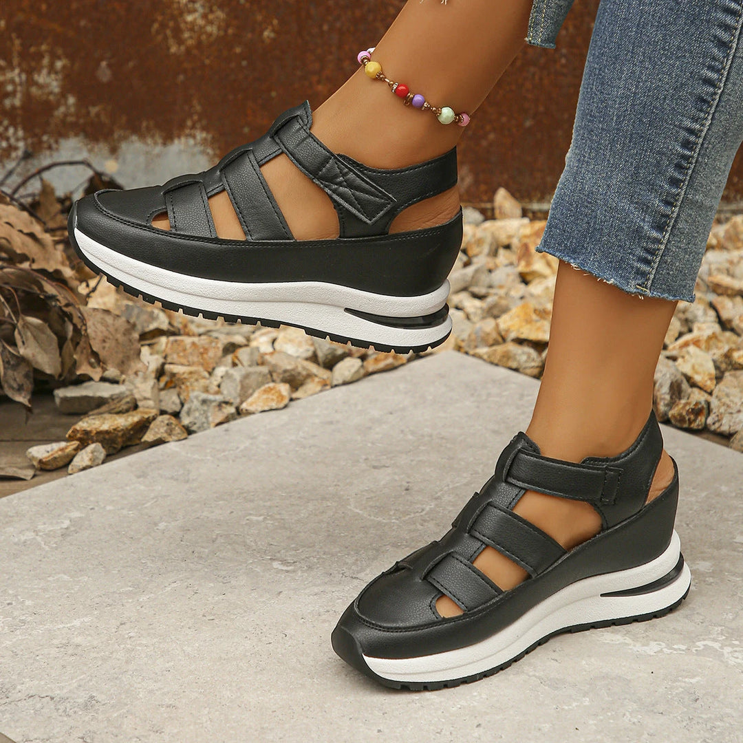Women's Platform Comfortable Sandals with Velcro Strap and Slip Resistant Sole