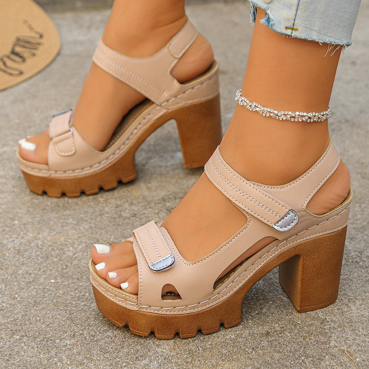 Women's Platform Open Toe Sandals with Velcro Strap and Cushioned Insole