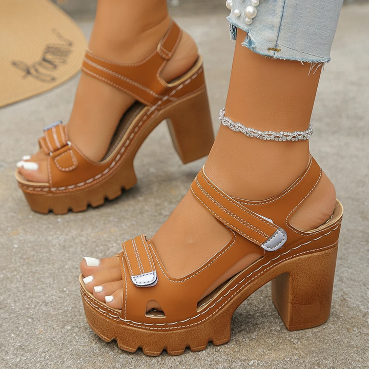 Women's Platform Open Toe Sandals with Velcro Strap and Cushioned Insole