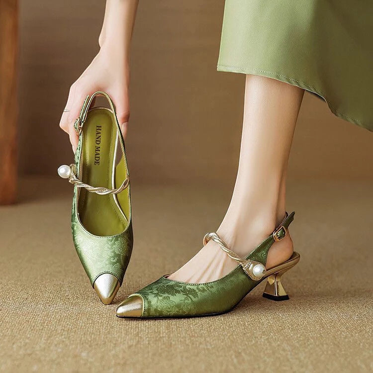 Women's Pointed Toe Slingback Mary Jane Shoes with Slip Resistant Sole and Cushioned Insole