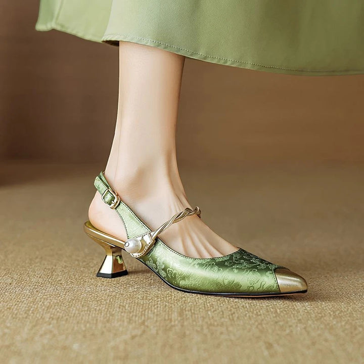 Women's Pointed Toe Slingback Mary Jane Shoes with Slip Resistant Sole and Cushioned Insole