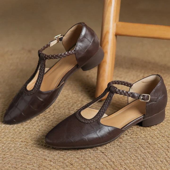 Women's Pointed Toe Strappy Mary Jane Shoes with Slip Resistant Sole and Cushioned Insole