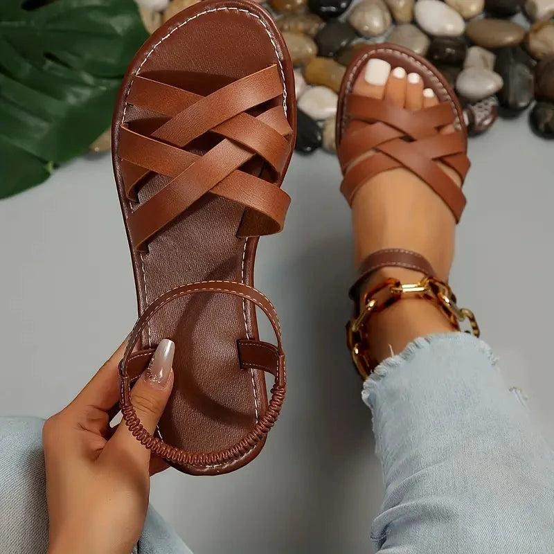 Women's Strappy Comfortable Sandals with Slip Resistant Sole and Cushioned Insole