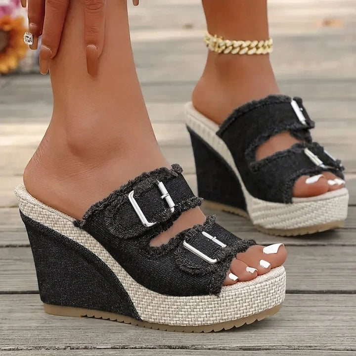 Women's Strappy Slip On Sandals with Non Slip Sole and Cushioned Insole