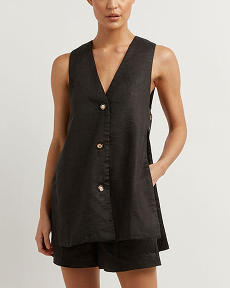 Amelia™ - Sleeveless Buttoned Set With Handmade Details