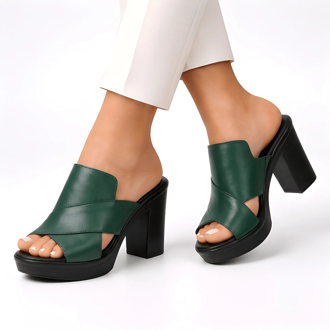 Women's Chunky Block Heel Mules with Arch Support and Cushioned Sole