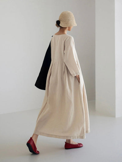 Luna™ - Loose Linen Dress with Side Pockets