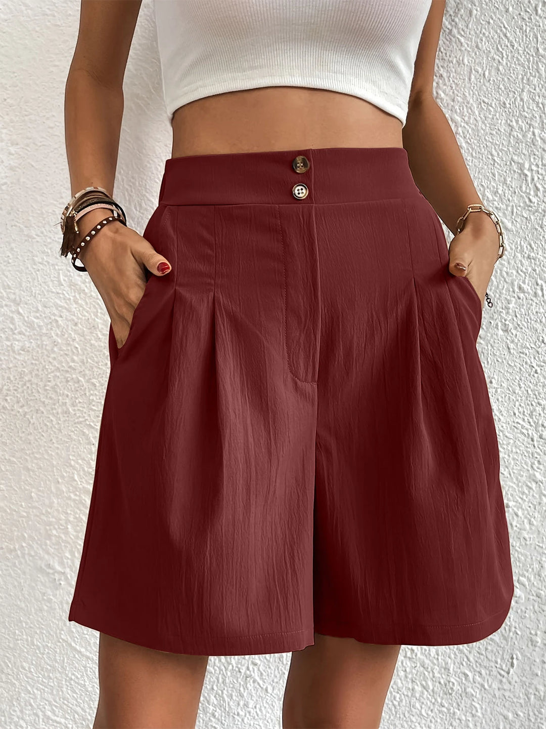 Women's High Waisted Bermuda Shorts with Pockets