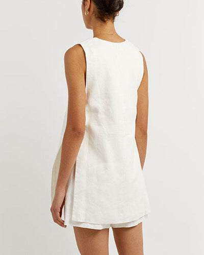 Amelia™ - Sleeveless Buttoned Set With Handmade Details